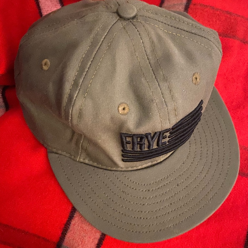 FRYE VINTAGE ARMY OLIVE GREEN LTHR COTTON Hat RARE NWOT MADE IN USA - Picture 1 of 8